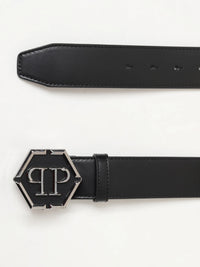 Hexagon Black Leather Belt