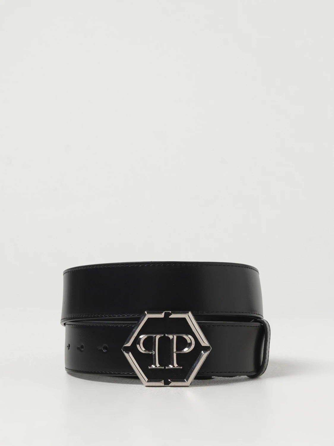 Hexagon Black Leather Belt