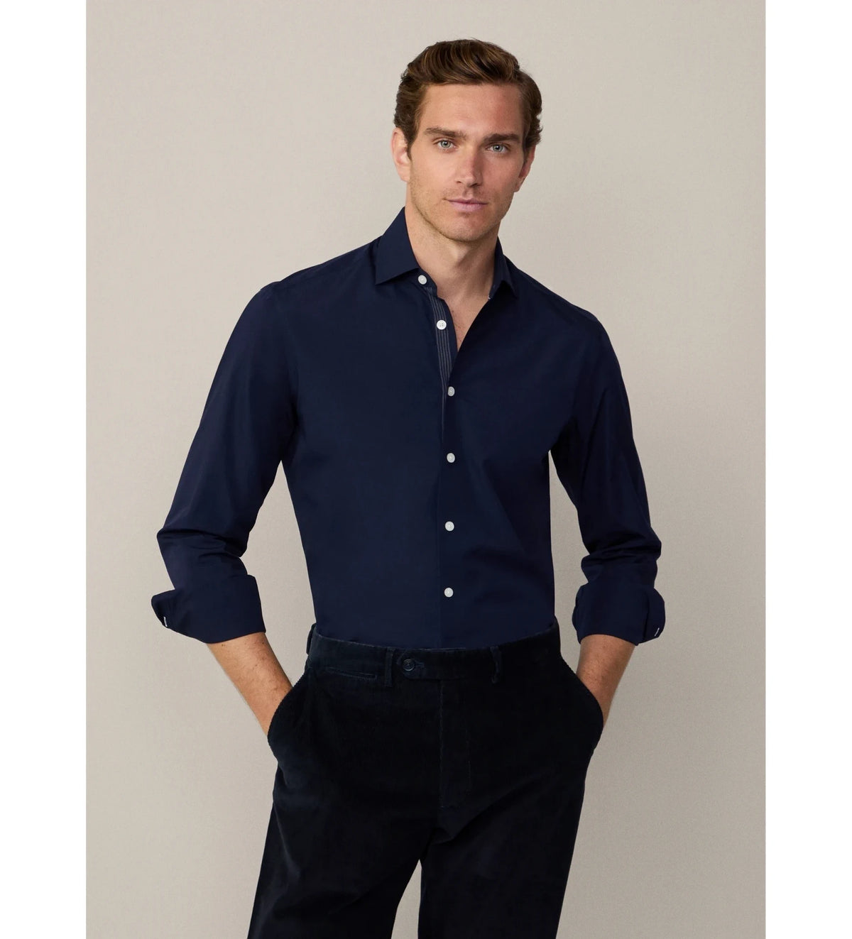 Poplin Eng Stripe Navy Shirt