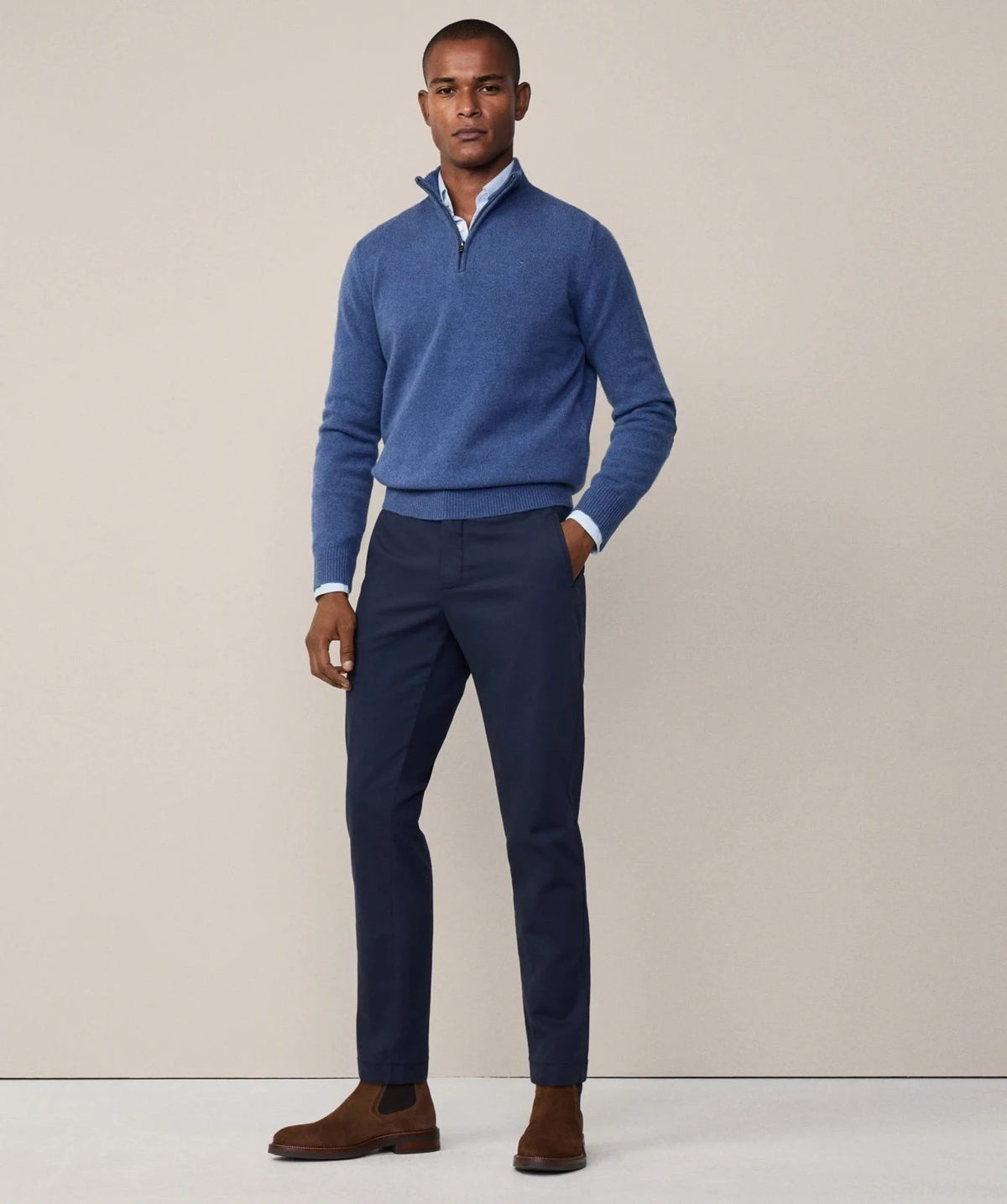 Lambswool Navy Blue Crew Knitwear