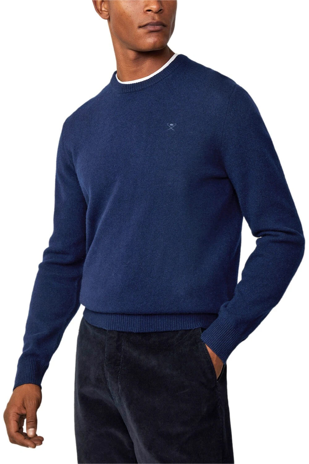 Lambswool Navy Blue Crew Knitwear