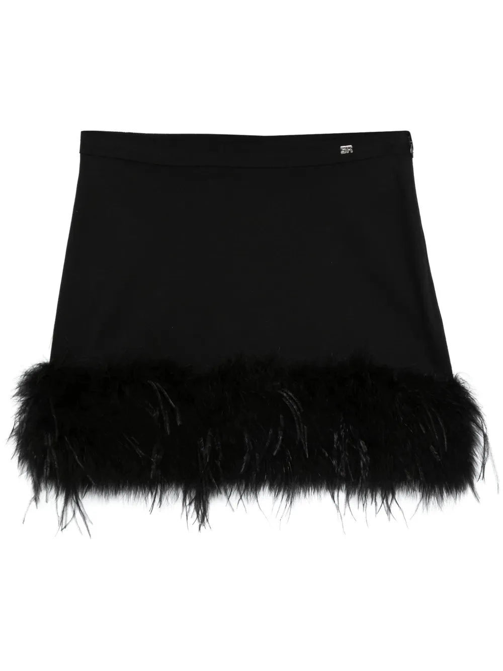 Feather-Trim Black Mini Skirt