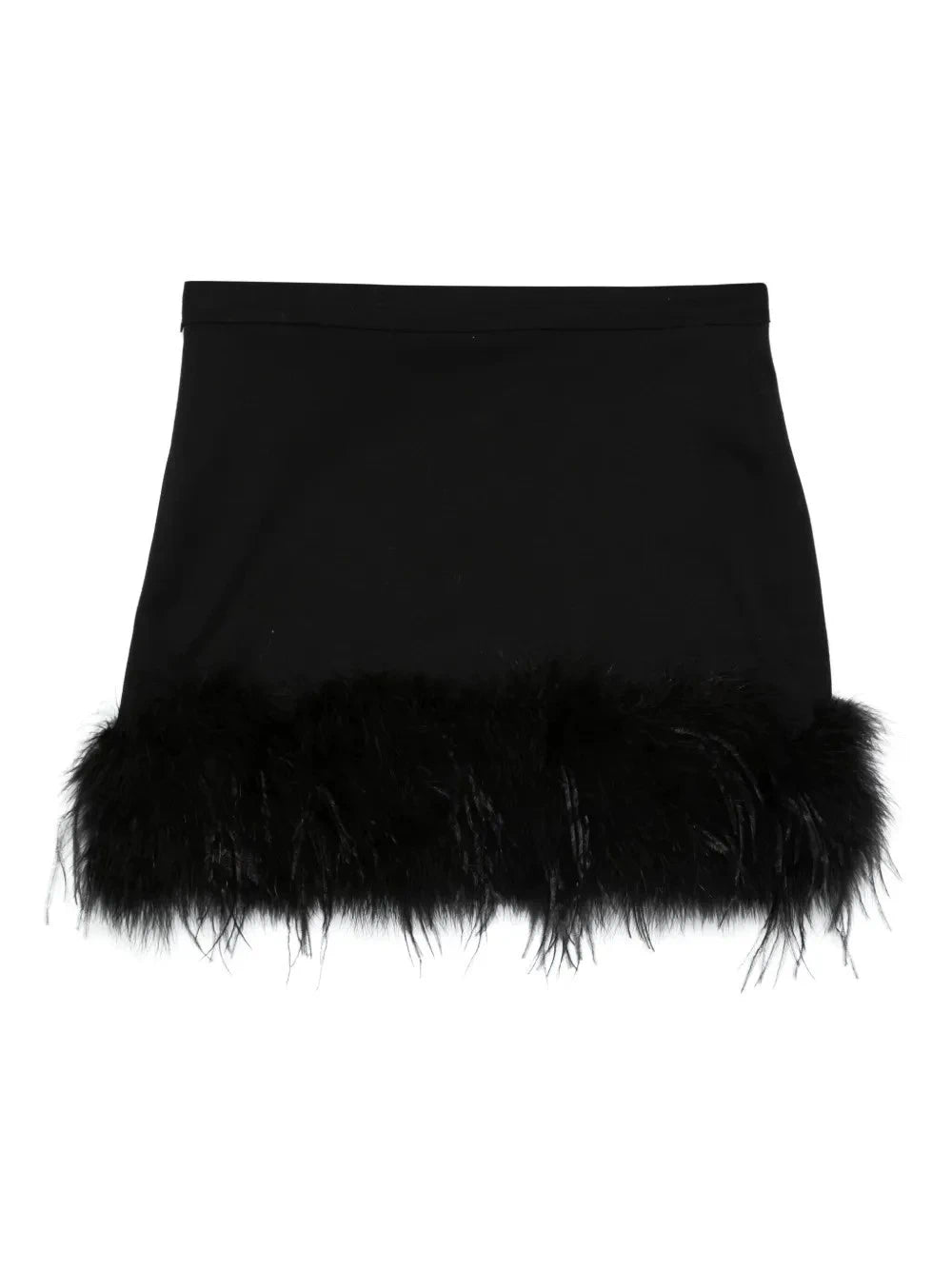 Feather-Trim Black Mini Skirt