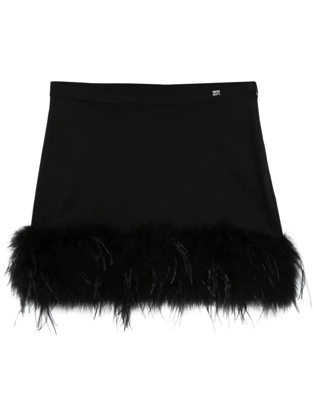Feather-Trim Black Mini Skirt