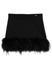 Feather-Trim Black Mini Skirt