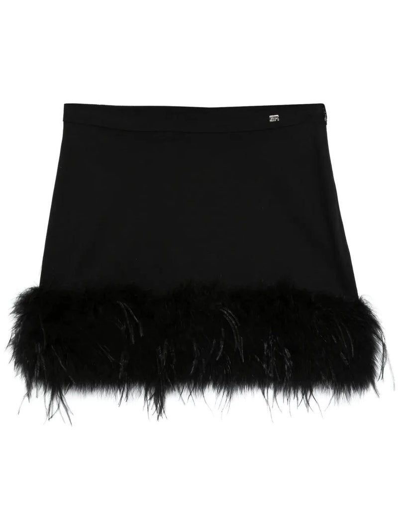 Feather-Trim Black Mini Skirt