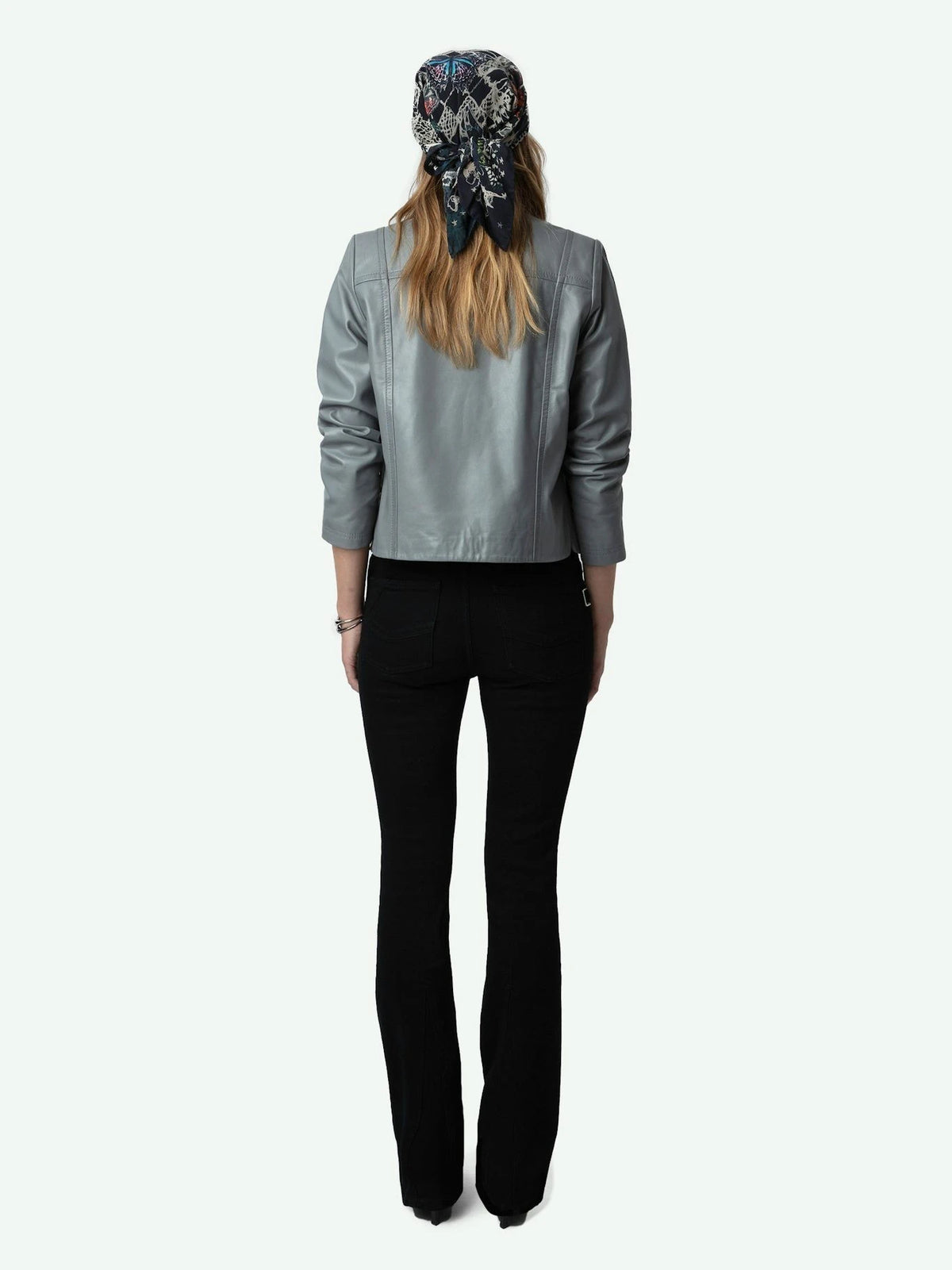 Cropped Grey Leather Jacket