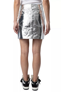 Jinette Silver Leather Skirt