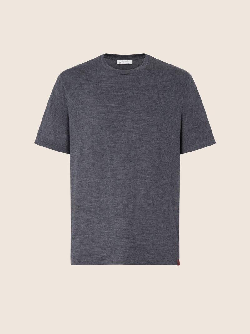 Crewneck T-shirt in Mélange Grey Merino Wool Jersey