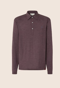 Long-sleeve Polo Shirt in Mélange Burgundy Merino Wool