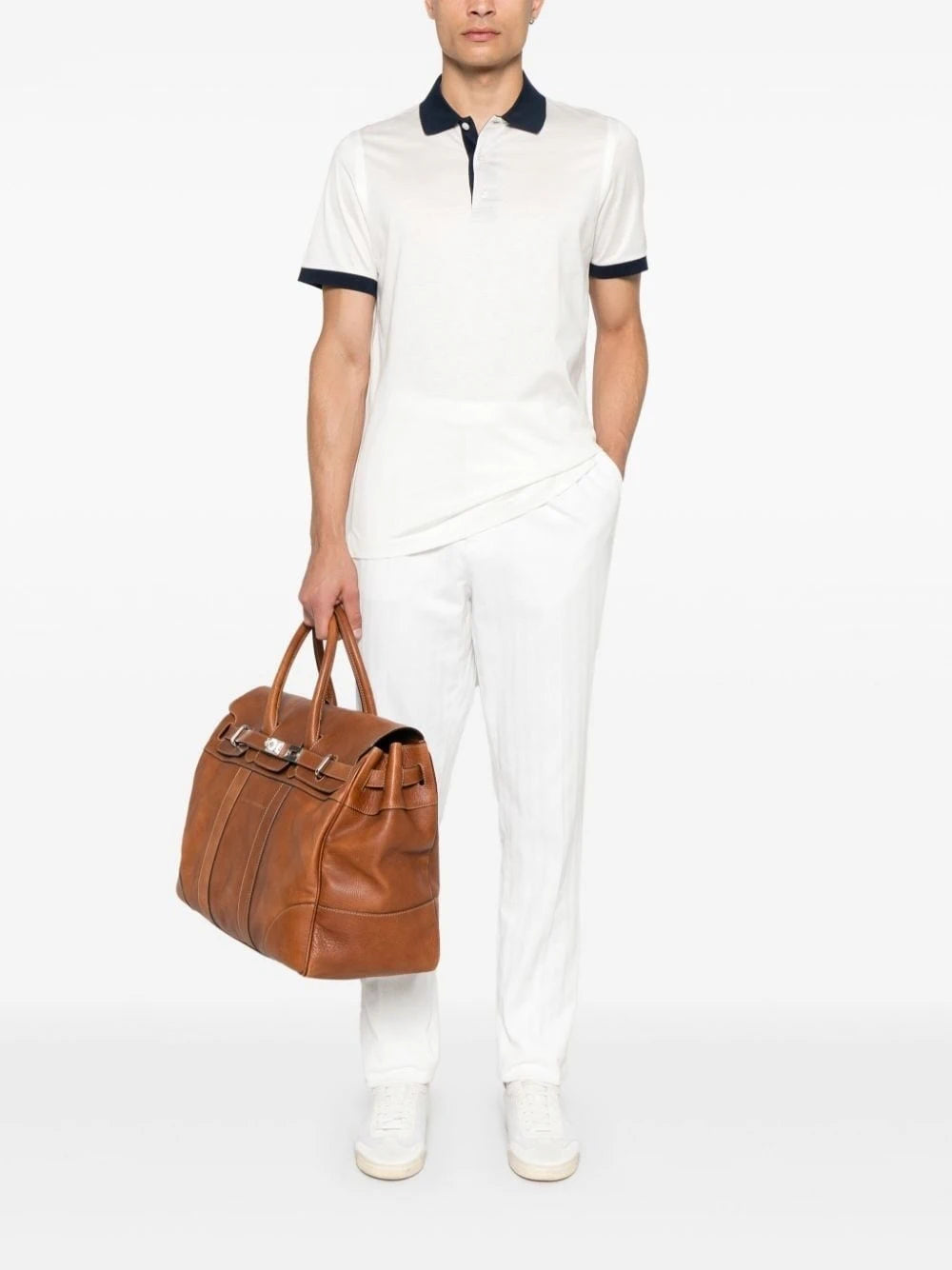 Logo-Embroidered White Polo Shirt