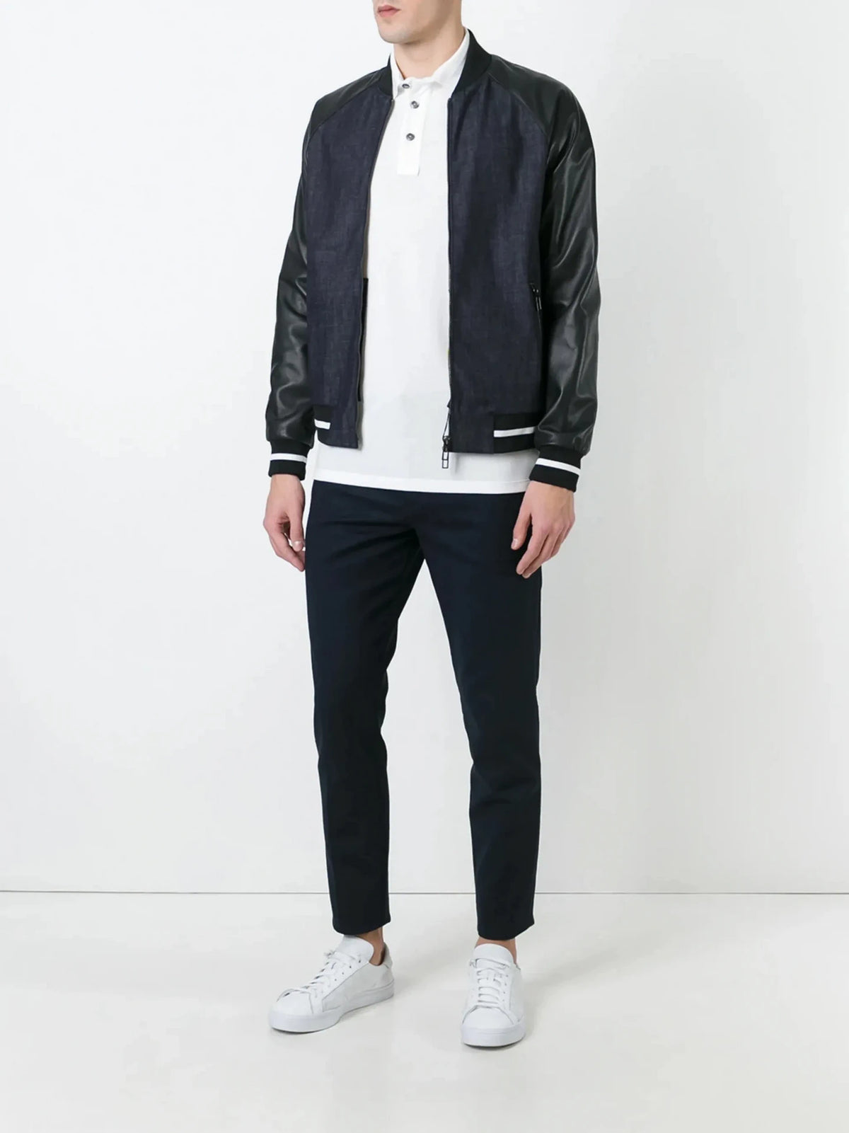 Contrast Zip-Up Navy Blue Blouson Jacket