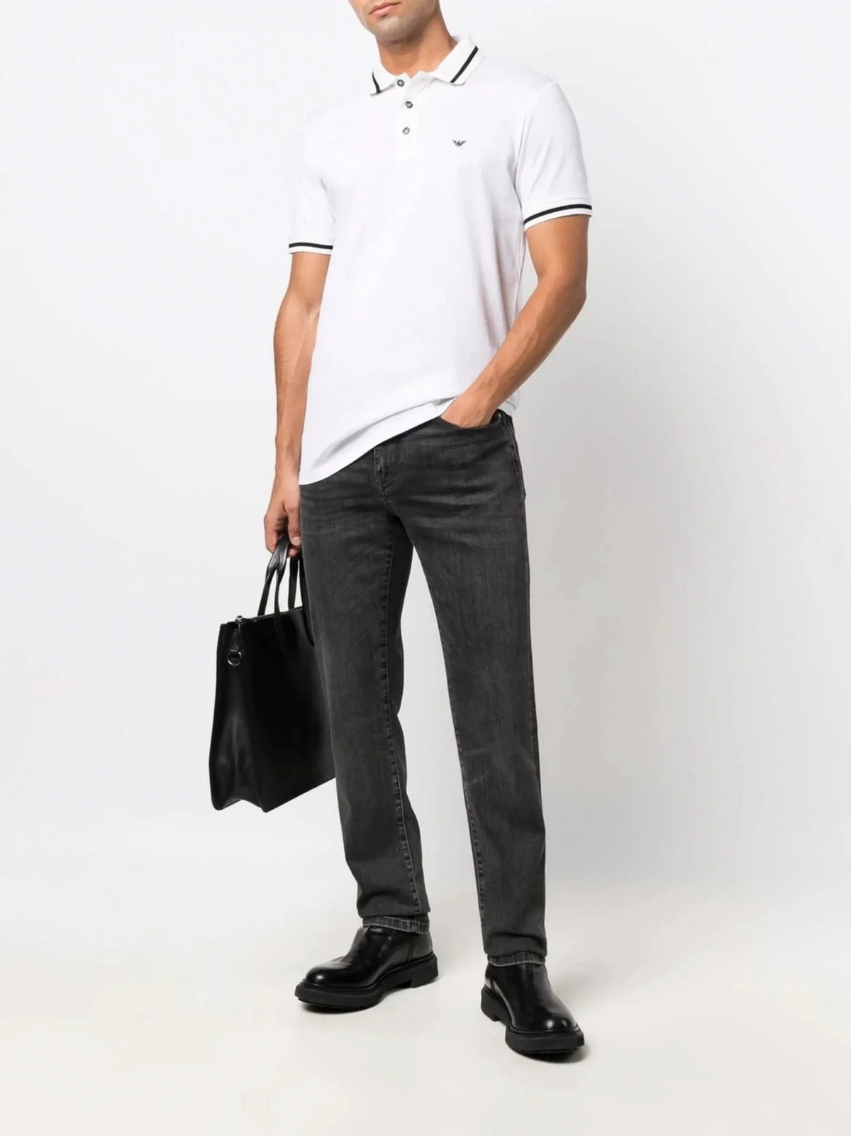 Striped Trim White Polo