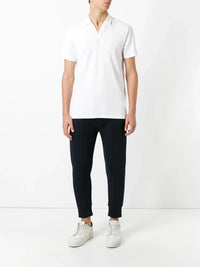 Open Collar White Polo Shirt