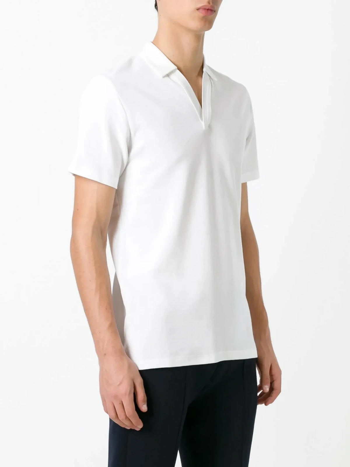 Open Collar White Polo Shirt