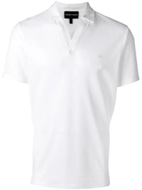 Open Collar White Polo Shirt