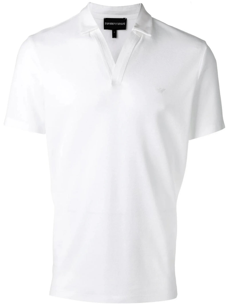 Open Collar White Polo Shirt