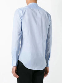 Band Collar Blue Shirt