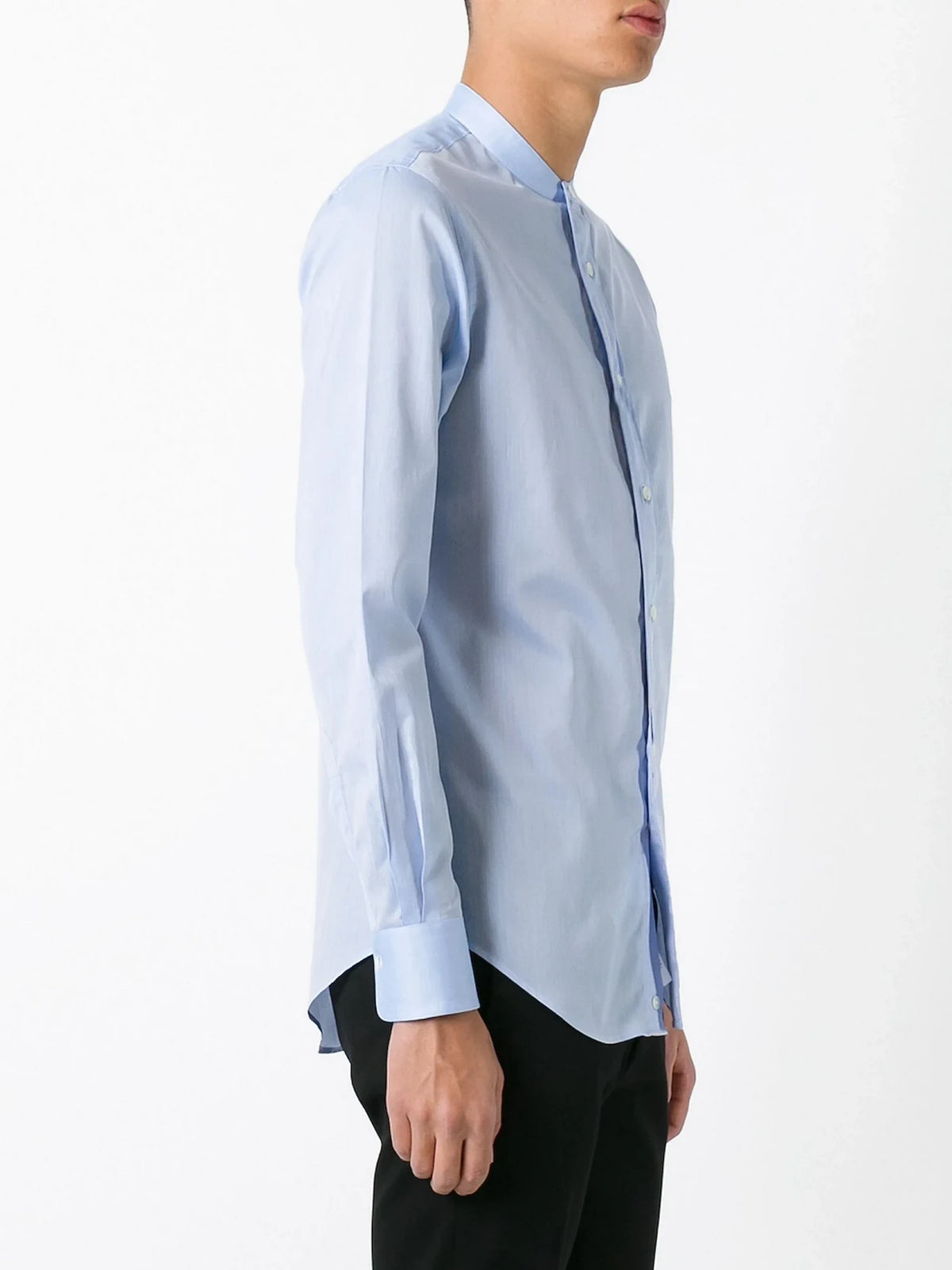 Band Collar Blue Shirt