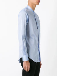 Band Collar Blue Shirt