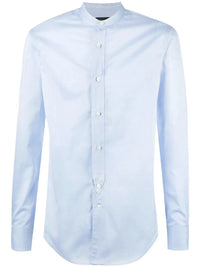 Band Collar Blue Shirt