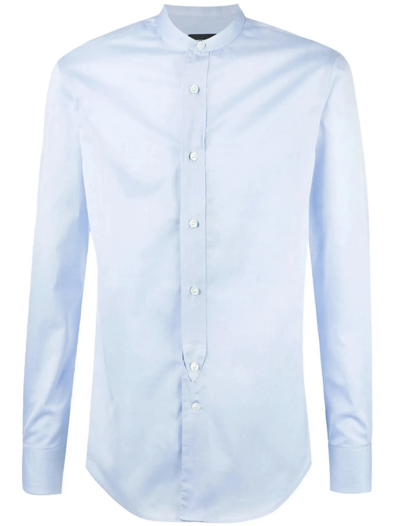 Band Collar Blue Shirt