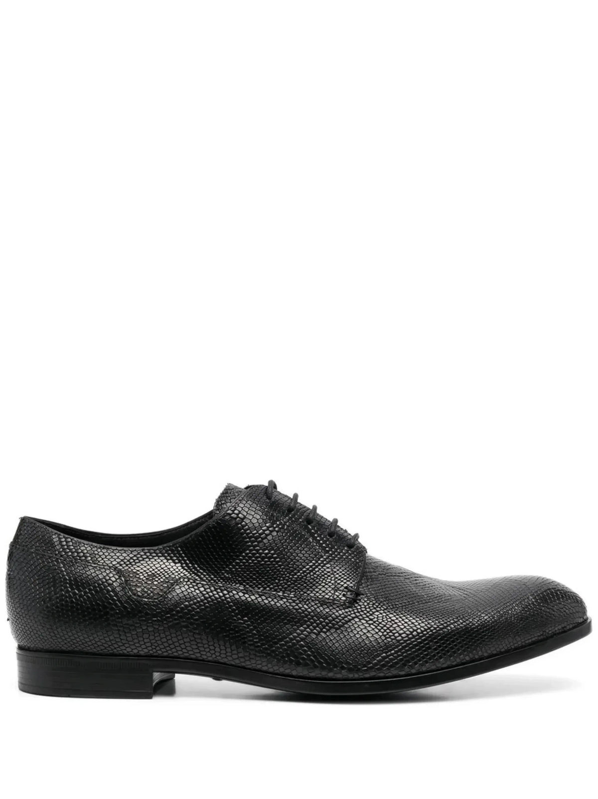 Snakeskin-Effect Black Derby Shoes