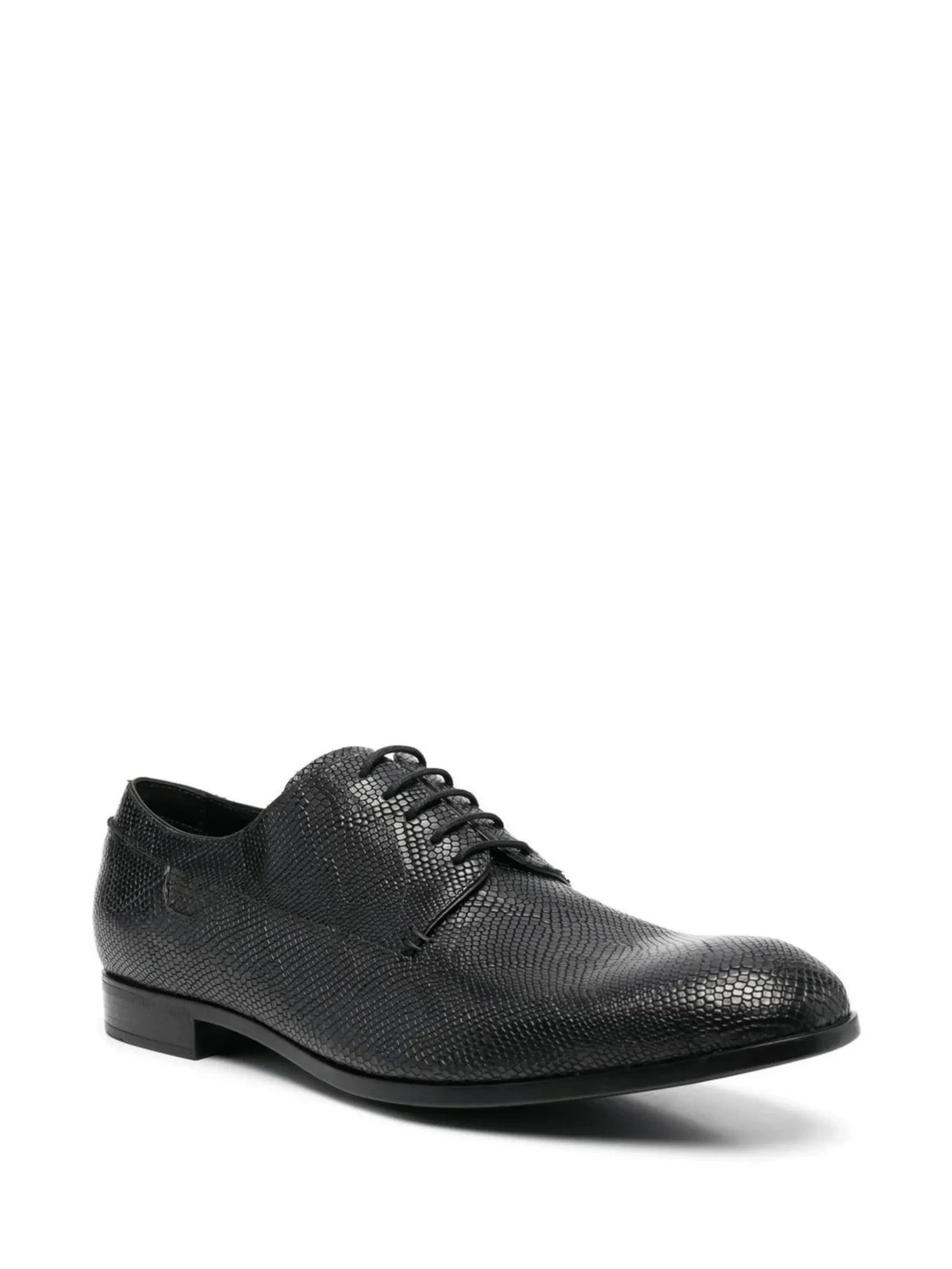 Snakeskin-Effect Black Derby Shoes