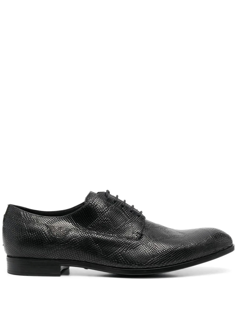 Snakeskin-Effect Black Derby Shoes