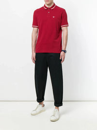 Stripe-Trimmed Red Polo