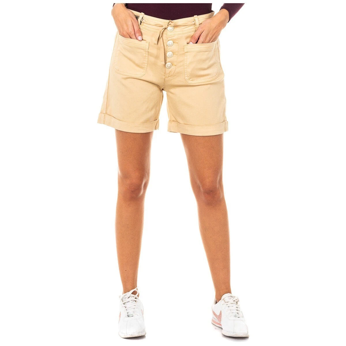 Hemmed Beige Shorts
