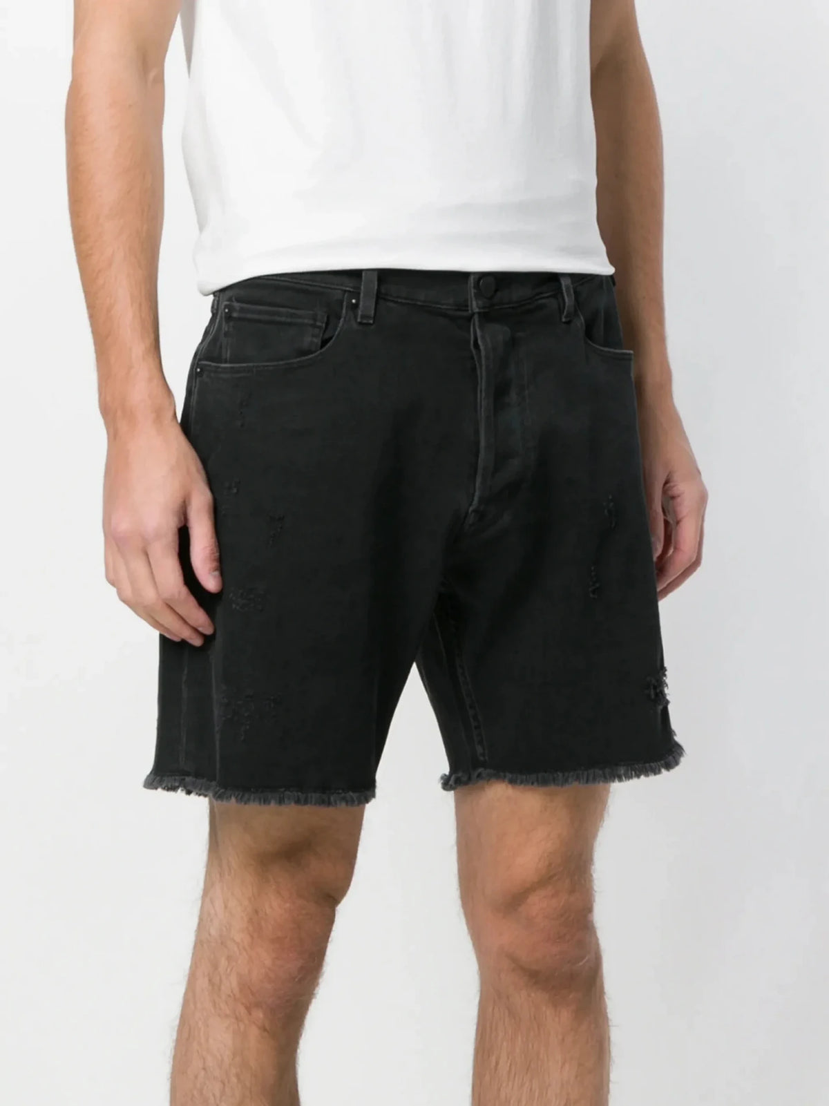 Distressed Black Shorts