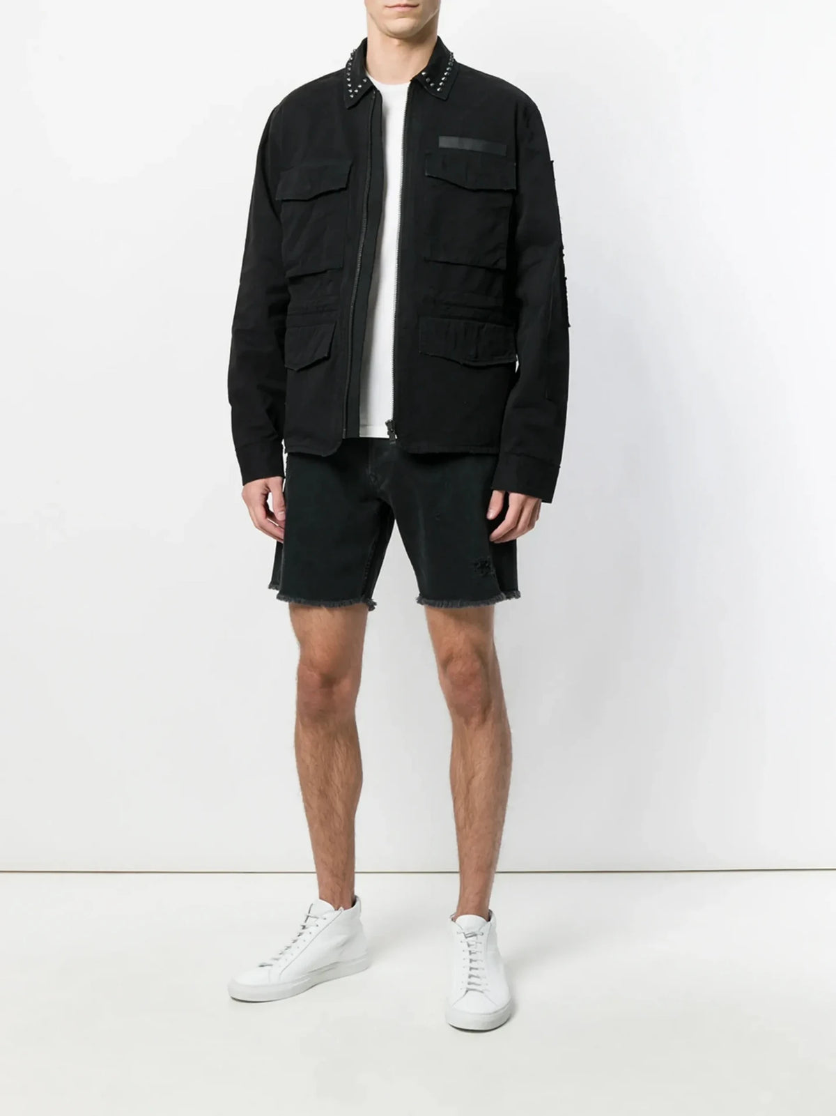 Distressed Black Shorts