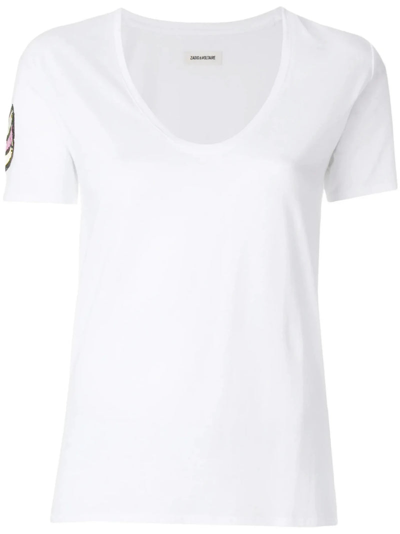 Side Patched White T-Shirt