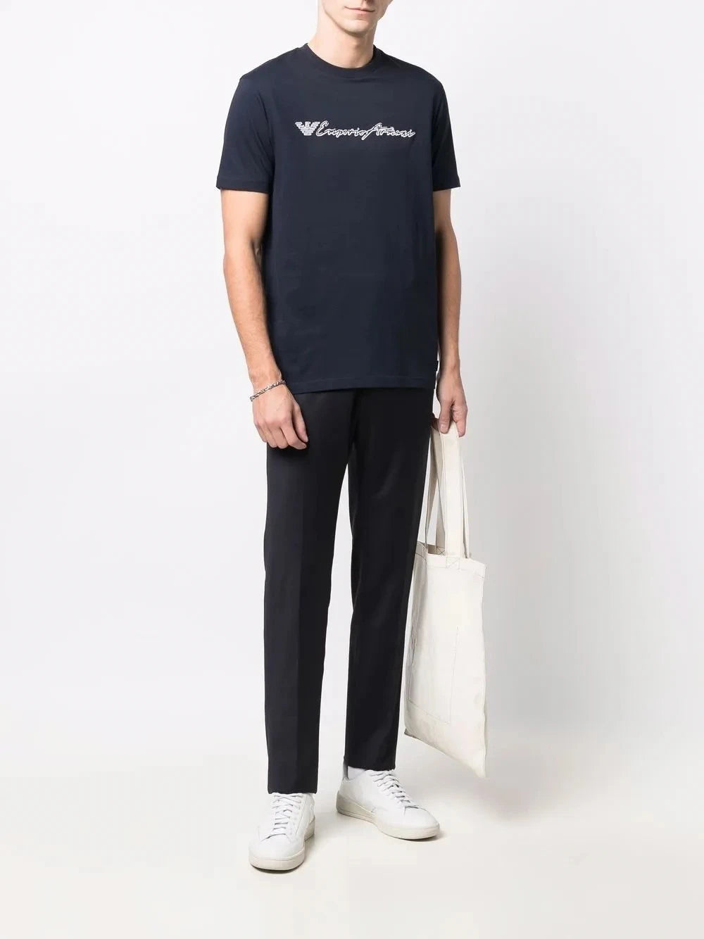 Tapered-Leg Navy Blue Trousers