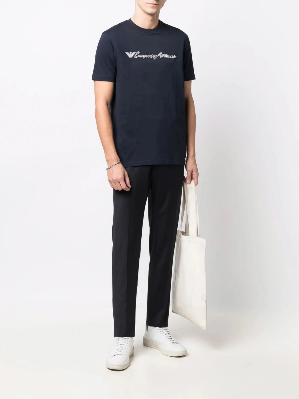 Tapered-Leg Navy Blue Trousers