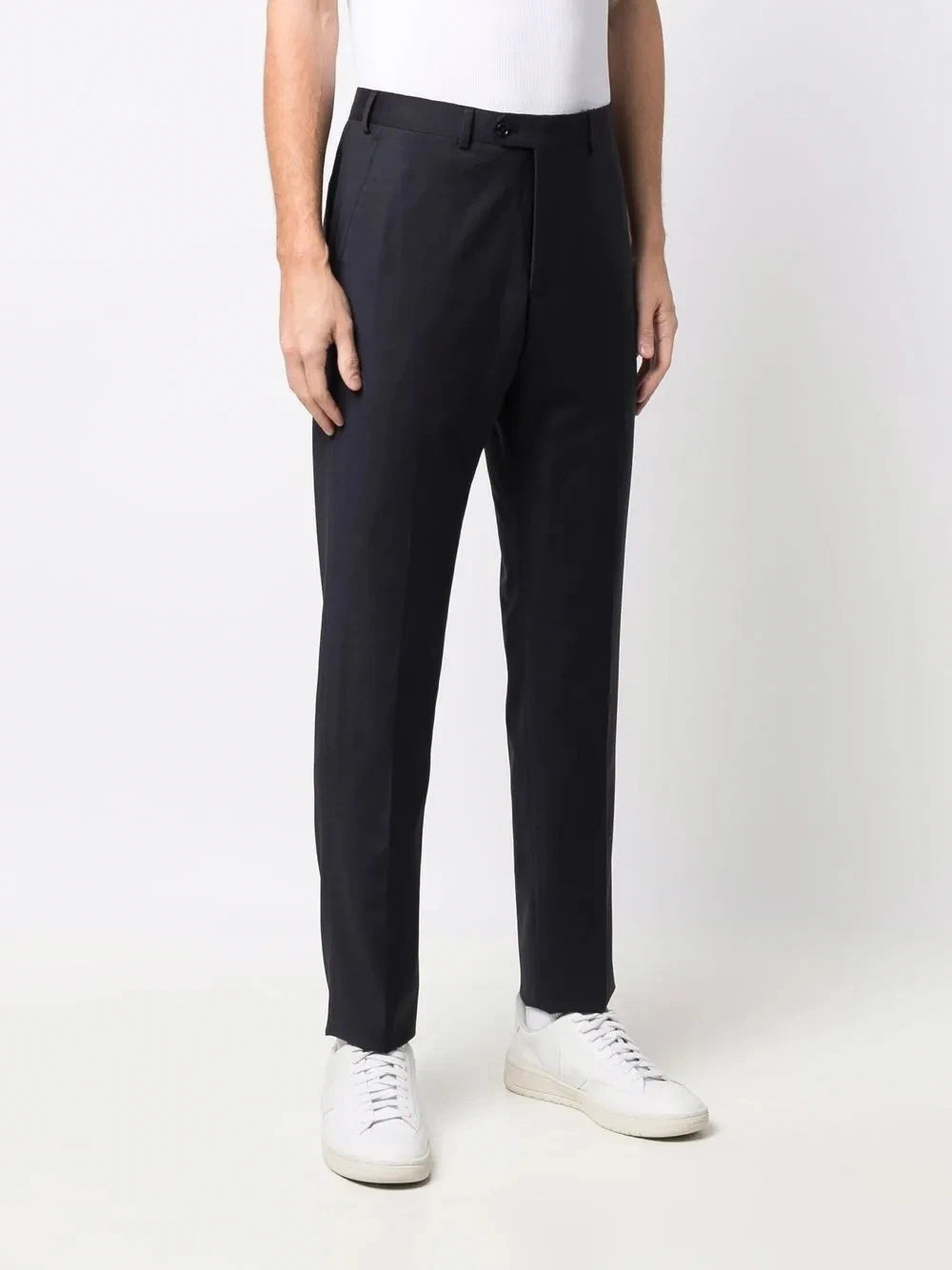 Tapered-Leg Navy Blue Trousers