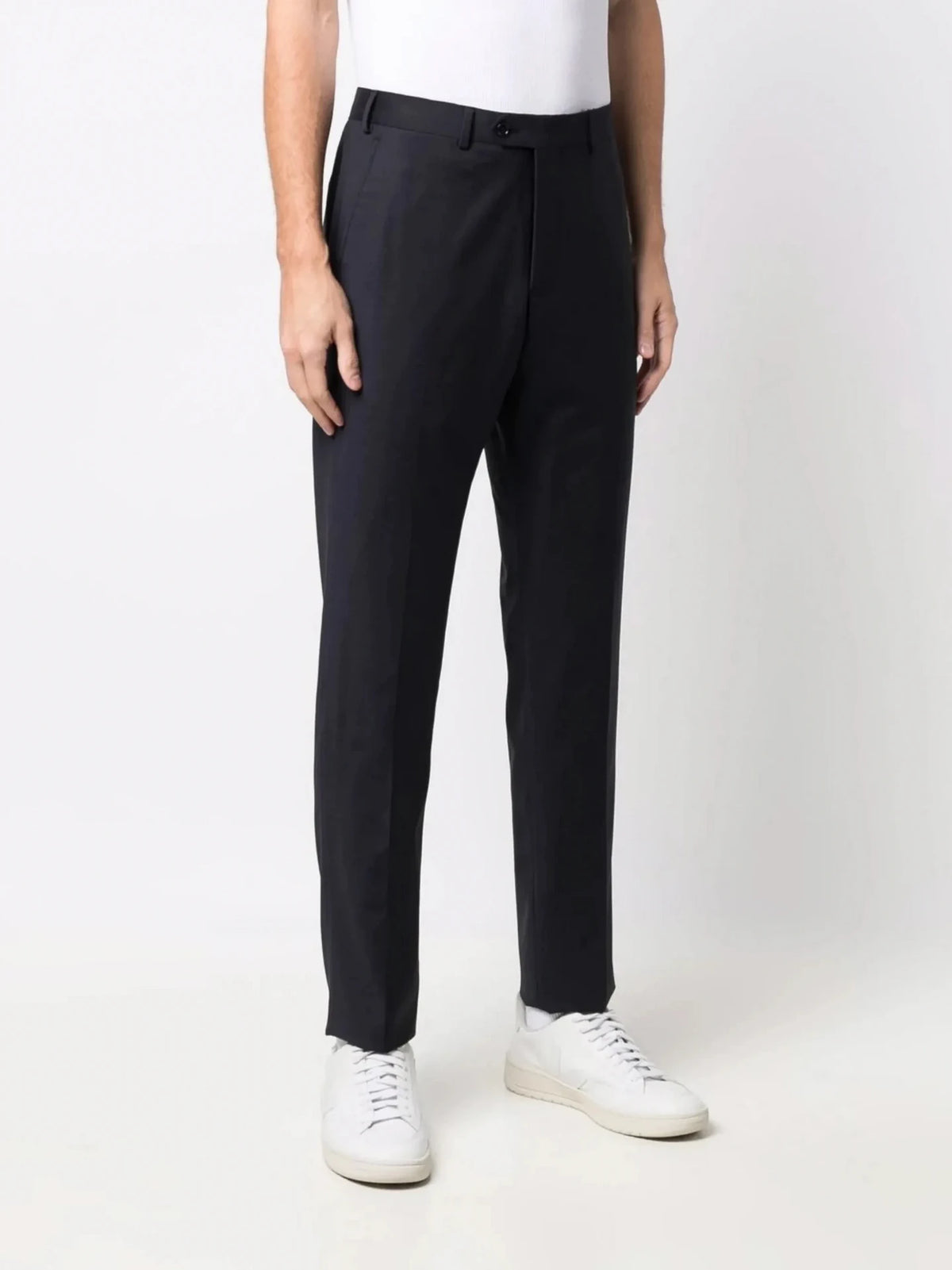 Tapered-Leg Navy Blue Trousers