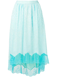 Lace Hem Asymmetric Green Skirt
