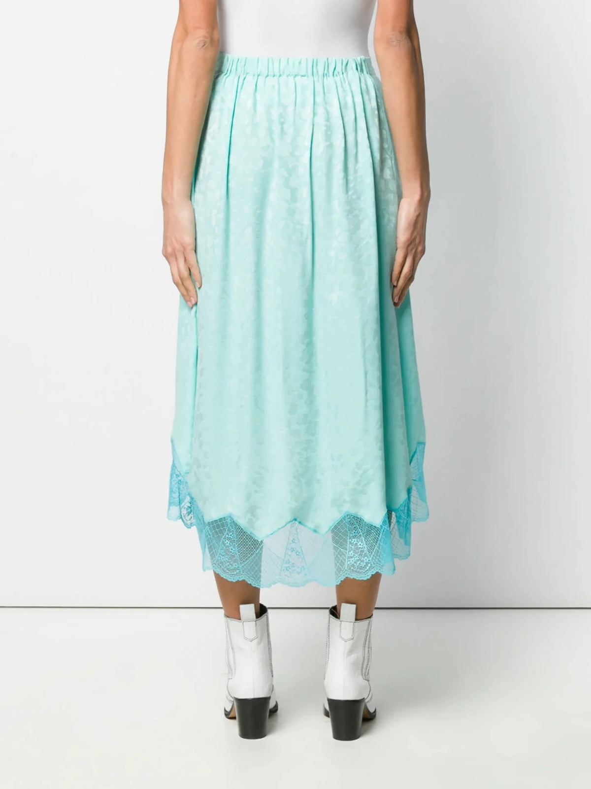 Lace Hem Asymmetric Green Skirt