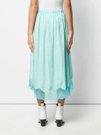 Lace Hem Asymmetric Green Skirt