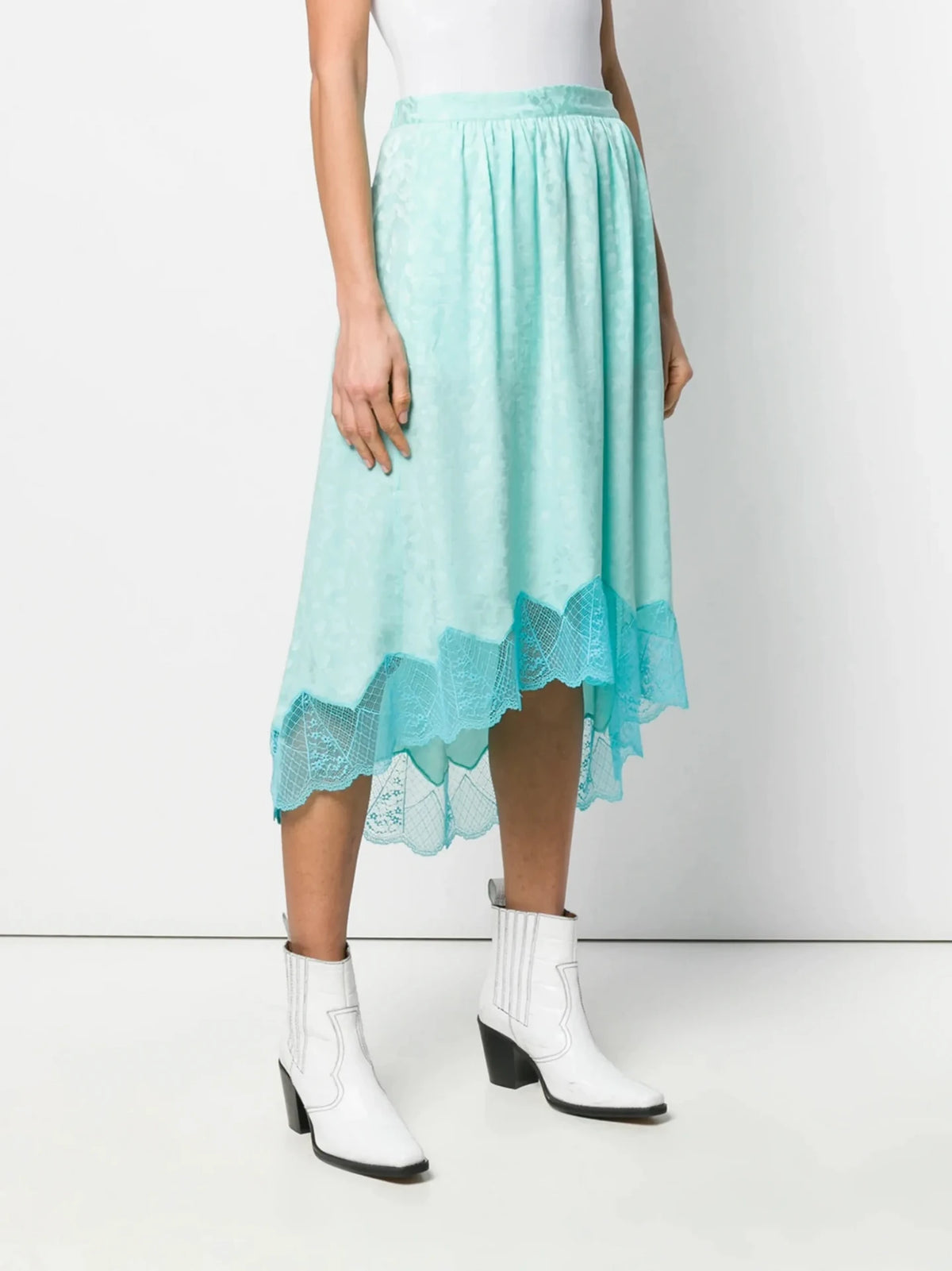 Lace Hem Asymmetric Green Skirt