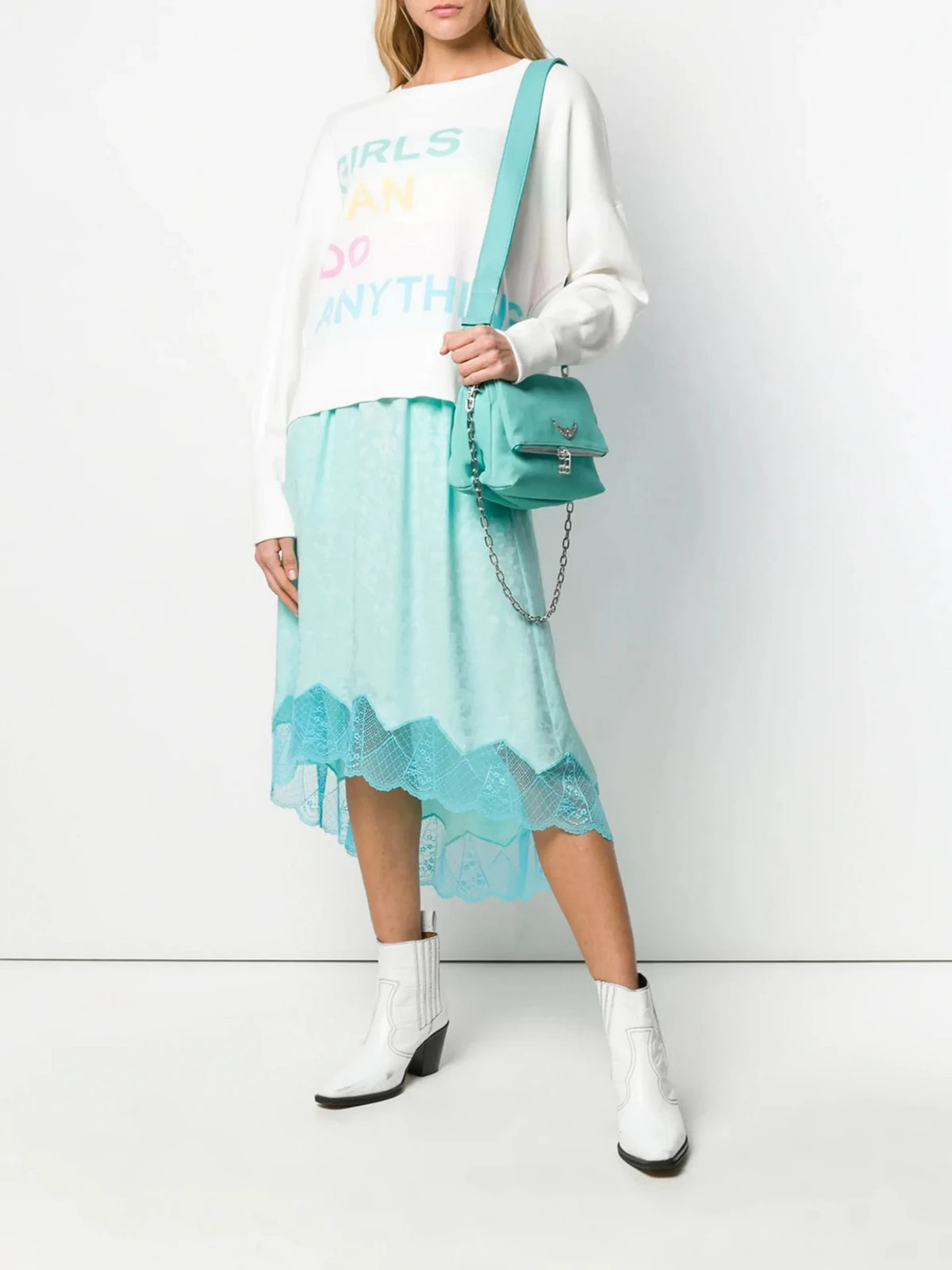 Lace Hem Asymmetric Green Skirt