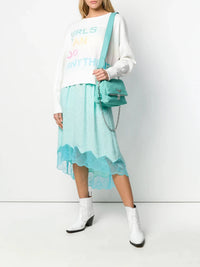 Lace Hem Asymmetric Green Skirt