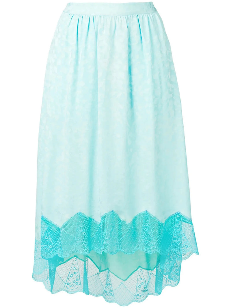 Lace Hem Asymmetric Green Skirt