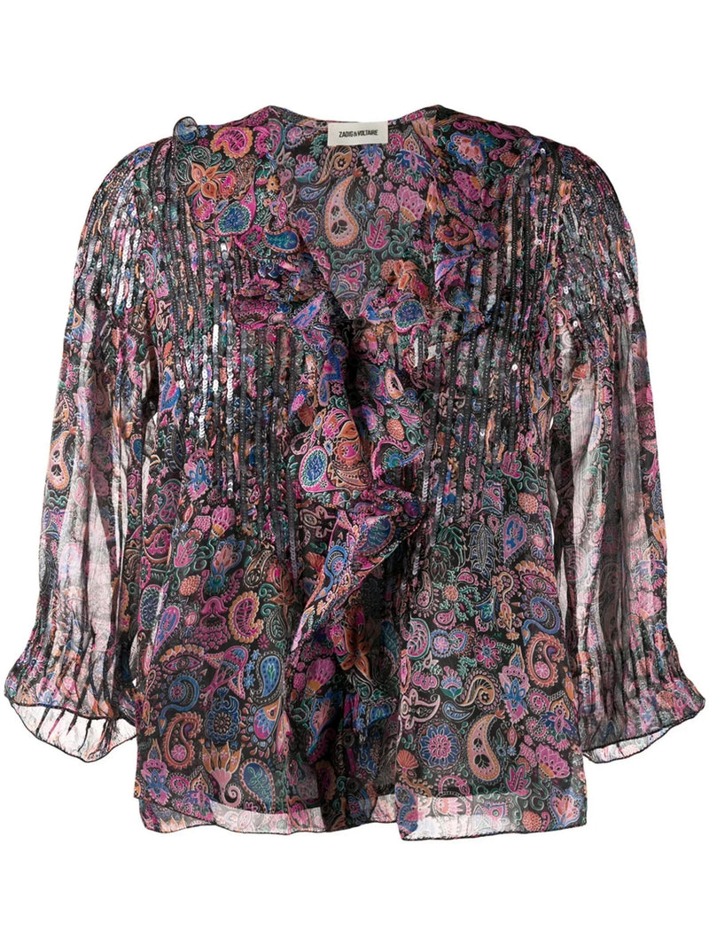 Paisley Print Black Blouse