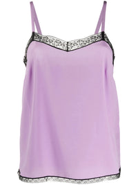 Lace-Embellished Purple Silk Top