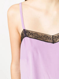 Lace-Embellished Purple Silk Top