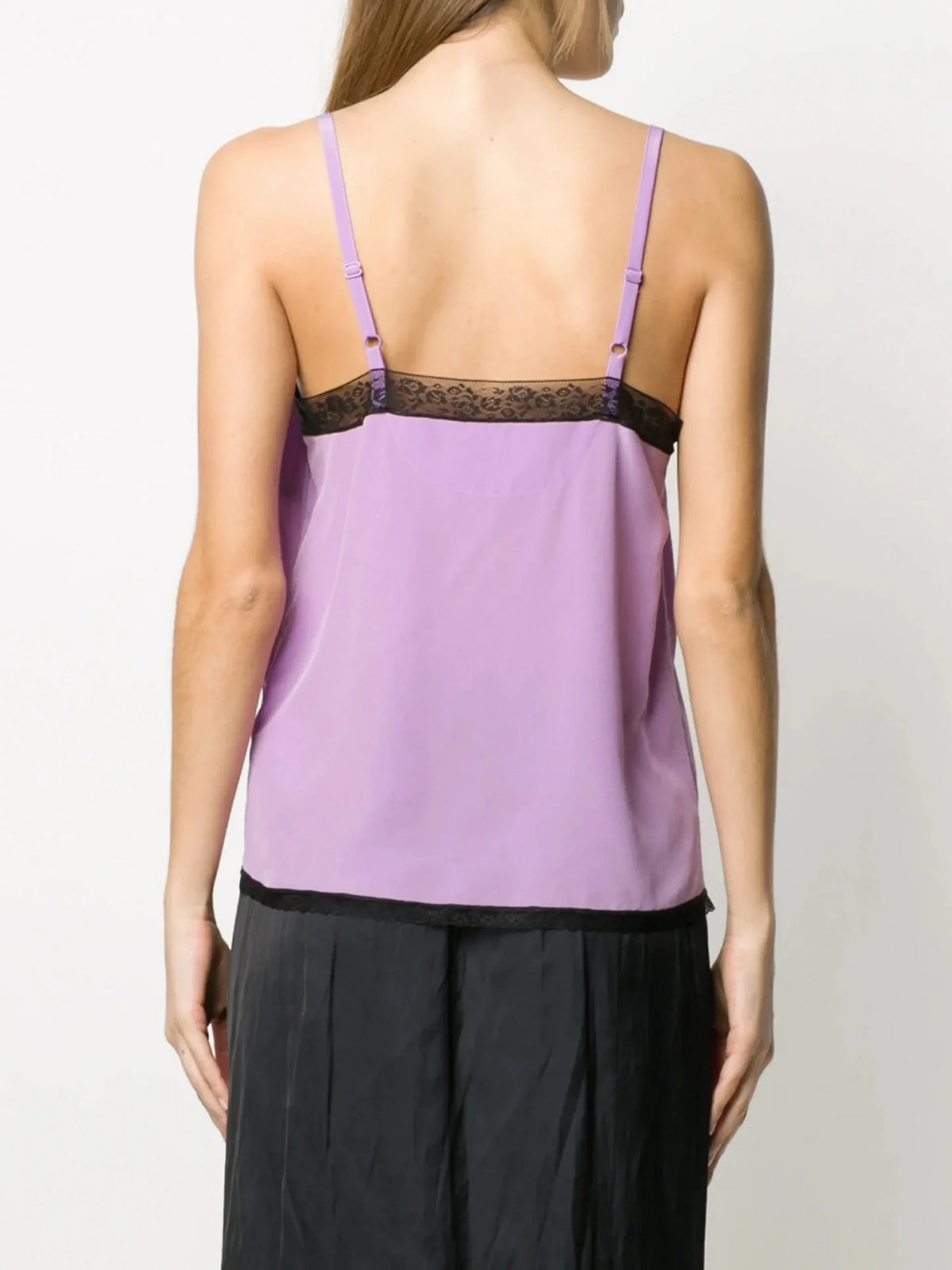 Lace-Embellished Purple Silk Top