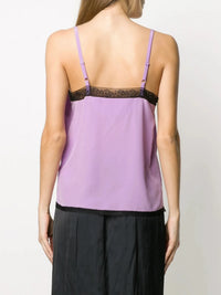 Lace-Embellished Purple Silk Top